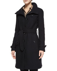Burberry Brit Rushfield Wool Blend Belted Single Breasted Coat