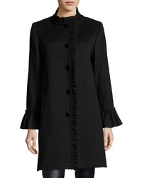 Sofia Cashmere Button Front Ruffled Neck Wool Coat