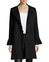 Sofia Cashmere Button Front Ruffled Neck Wool Coat