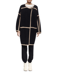 Chloé Chloe Long Sleeve Two Tone Sweater Coat Black