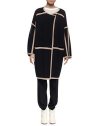 Chloé Chloe Long Sleeve Two Tone Sweater Coat Black