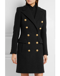 Balmain Double Breasted Wool And Cashmere Blend Coat Black
