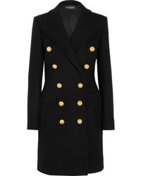 Balmain Double Breasted Wool And Cashmere Blend Coat Black
