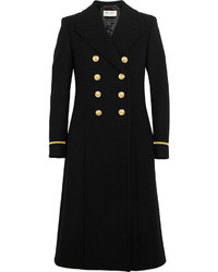 Saint Laurent Double Breasted Wool Blend Felt Coat Black