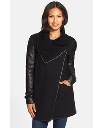 Mackage Double Face Wool Blend Coat With Knit Collar Leather Trim