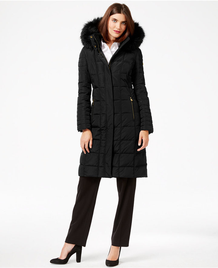 Onhandig silhouet Marco Polo Calvin Klein Faux Fur Trim Knee Length Down Coat, $275 | Macy's | Lookastic