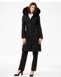 Calvin Klein Faux Fur Trim Knee Length Down Coat