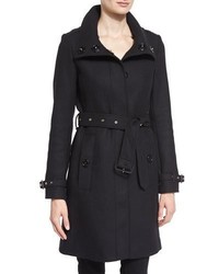 Burberry Gibbsmore Wool Blend Single Breasted Coat Black