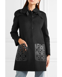 Fendi Leather Paneled Wool Felt Coat Black