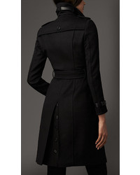 Burberry Leather Trim Wool Cashmere Trench Coat
