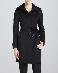 Burberry London Funnel Neck Wool Cashmere Coat Black