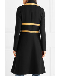 Dolce & Gabbana Metallic Trimmed Wool Blend Crepe Coat Black