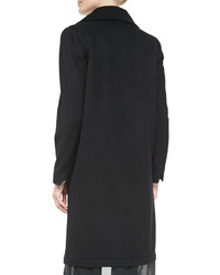Vera Wang Outerwear Wool Coat W Leather Trim Chiffon Hem Black