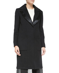 Vera Wang Outerwear Wool Coat W Leather Trim Chiffon Hem Black