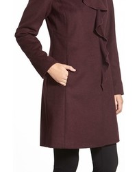 DKNY Ruffle Front Wool Blend Coat