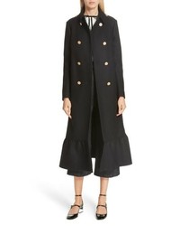RED Valentino Ruffle Hem Double Breasted Wool Blend Coat