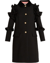 Gucci Ruffle Trimmed Single Breasted Wool Coat