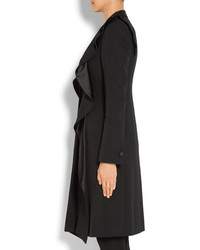 Givenchy Ruffled Satin Paneled Grain De Poudre Wool Coat Black
