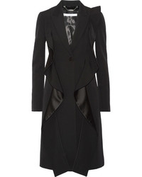 Givenchy Ruffled Satin Paneled Grain De Poudre Wool Coat Black