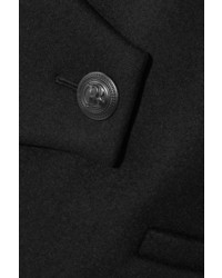 PIERRE BALMAIN Satin Trimmed Wool Coat Black
