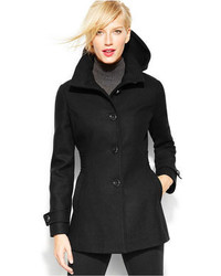 Kenneth Cole Reaction Single Breasted Hooded Wool Blend Coat