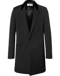 Saint Laurent Slim Fit Velvet Trimmed Wool Gabardine Coat