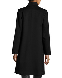 Fleurette Stand Collar Wool Blend Long Coat Black