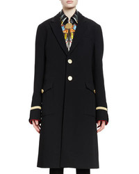 Givenchy Two Button Long Military Coat Black