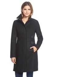 Via Spiga Wool Blend Coat With Faux Leather Trim