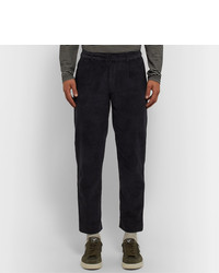 Folk Signal Tapered Cropped Pleated Cotton Corduroy Trousers