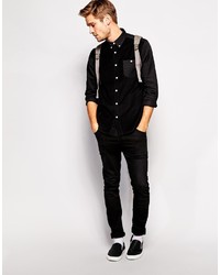 Asos Brand Twill Shirt In Long Sleeve With Cord Panel