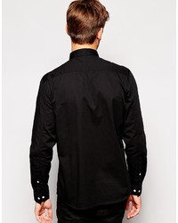 Asos Brand Twill Shirt In Long Sleeve With Cord Panel
