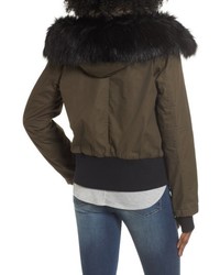 French Connection Faux Fur Trim Wax Cotton Bomber Jacket