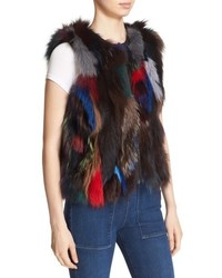 Alice + Olivia Tandy Waxed Cotton Parka With Genuine Fox Fur Collar Vest