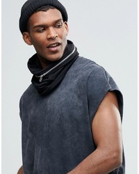 Asos Brand Jersey Infinity Scarf With Zip In Black