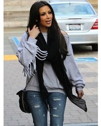 Paula Bianco Japanese Cotton Scarf In Black As Seen On Kim Kardashian