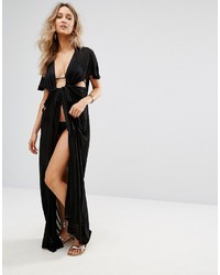 Asos Beach Maxi Cover Up With Wrap Front Detail In Slinky