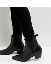 ASOS DESIGN Wide Fit Cuban Heel Western Boots In Black Leather With Lightening Detail