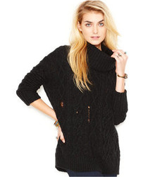 Free People Complex Cowl Neck Rip And Repair Cable Knit Sweater