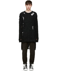 Miharayasuhiro Black Alpaca Distressed Sweater