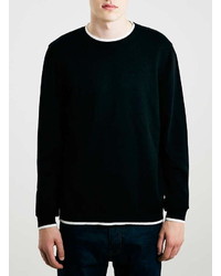 Topman Black And Off White Tripped Crew Neck Sweater