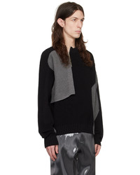 Heliot Emil Black Gray Deconstructed Sweater