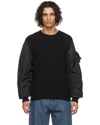 Helmut Lang Black Nylon Sleeve Knit Sweater