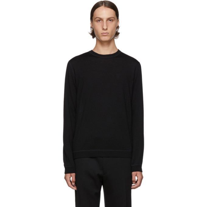 Prada Black Virgin Logo Crewneck Sweater, $830 | SSENSE | Lookastic.com