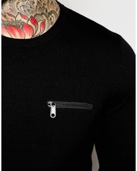Asos Brand Cotton Sweater With Chest And Arm Zip Pocket