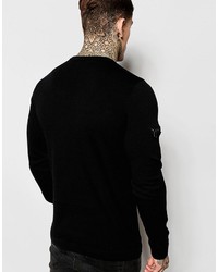 Asos Brand Cotton Sweater With Chest And Arm Zip Pocket