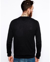 Asos Brand Crew Neck Sweater In Black Cotton