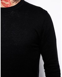 Asos Brand Crew Neck Sweater In Black Cotton