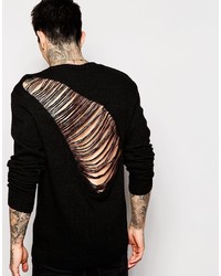 Asos Brand Crew Neck Sweater With Laddered Back