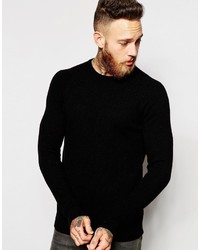 Asos Brand Lambswool Rich Crew Neck Sweater In Black